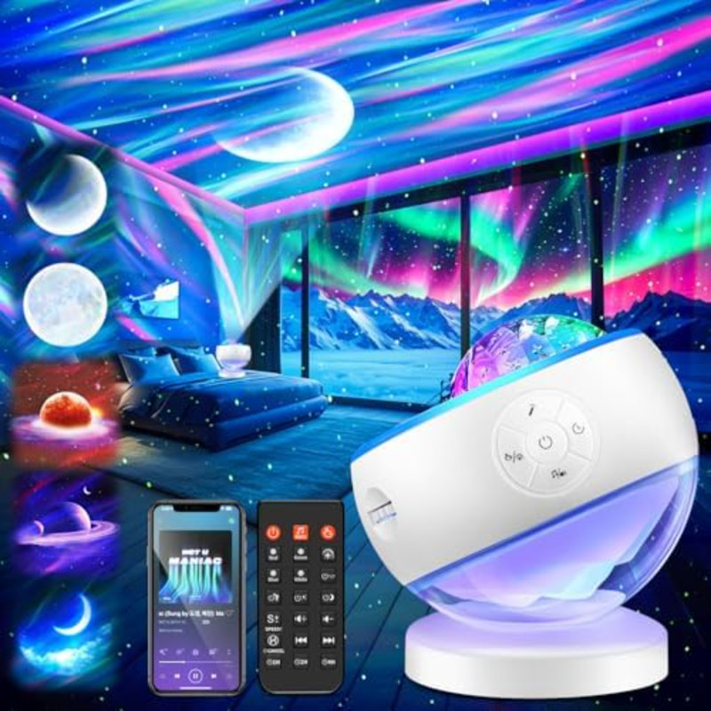Projecteur Iceberg Northern Lights, projecteur White Galaxy avec Bluetooth | 300 modes d'éclairage, 15 bruits blancs, base amovible, rotation à 360 °, aide au sommeil et cadeau de décoration de chambre à coucher