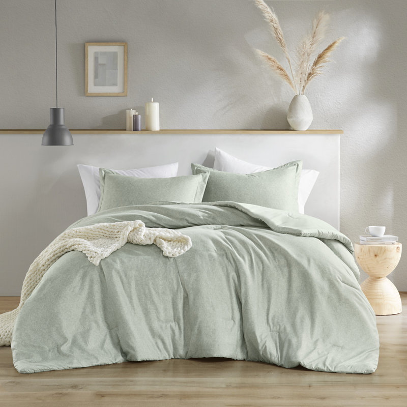 Camden Chambray Cozy Comforter Set, Full/Queen Comforter + 2 Standard Shams, Sage Green