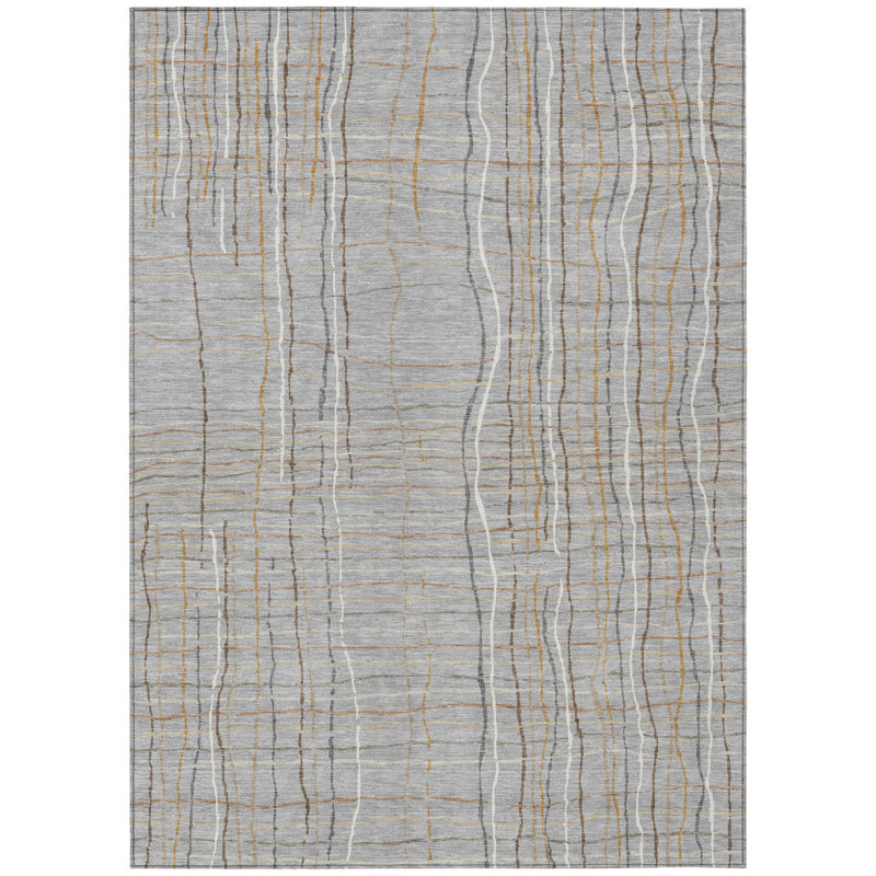 Tapis intérieur lavable rayé gris et ivoire 9 pi x 12 pi