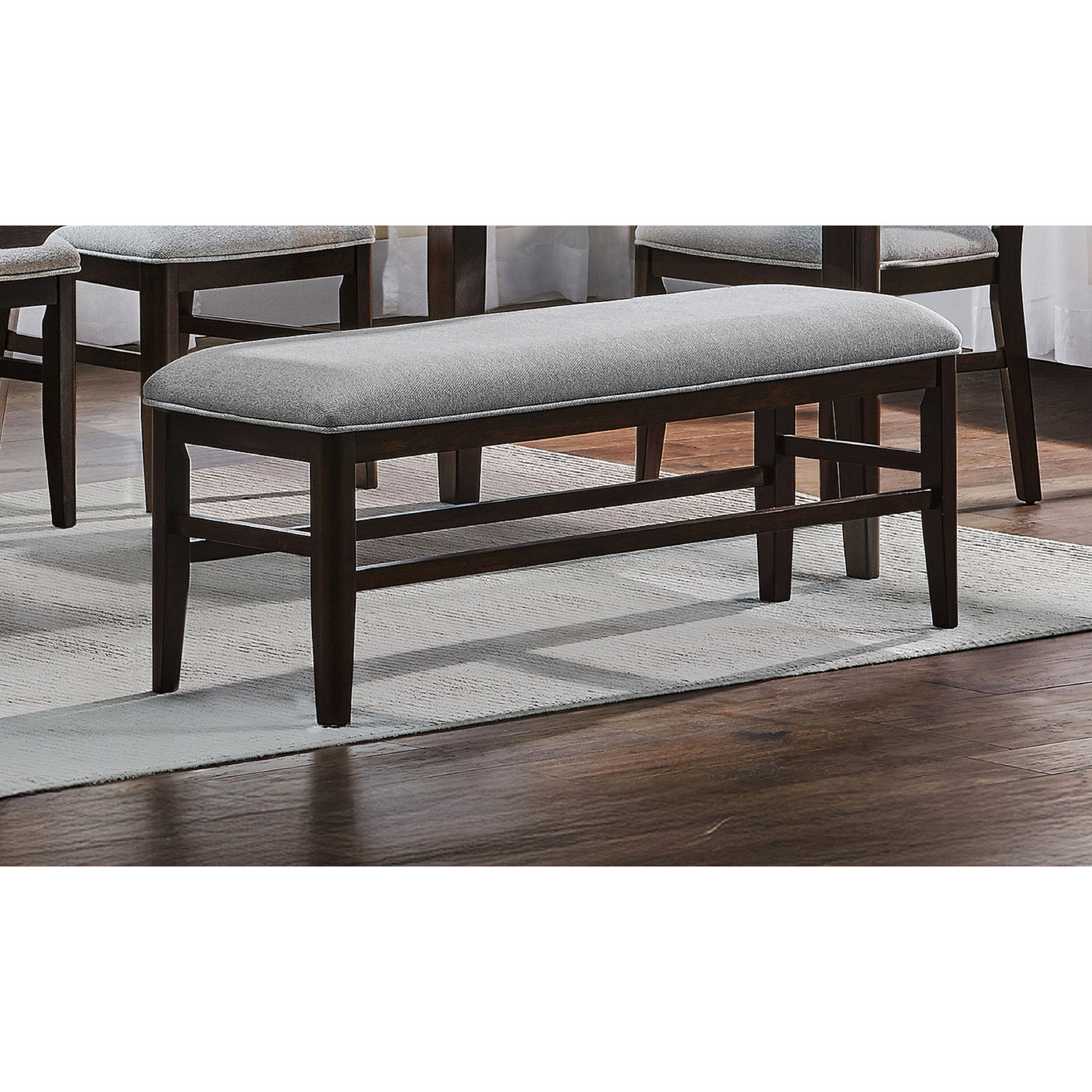 Latitude Run® Dark Oak Finish 1Pc Gray Upholstery Bench For Dining Room ...