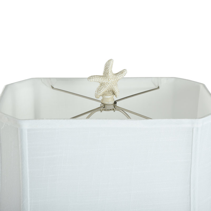 South Cove Coastal Cast Table Lamp - Weathered Cream Finish - White Fabric Shade
