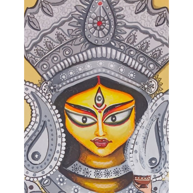 «Devotee With Goddess Durga» | Affiche de qualité supérieure sur papier | Par Yamini Pahwa