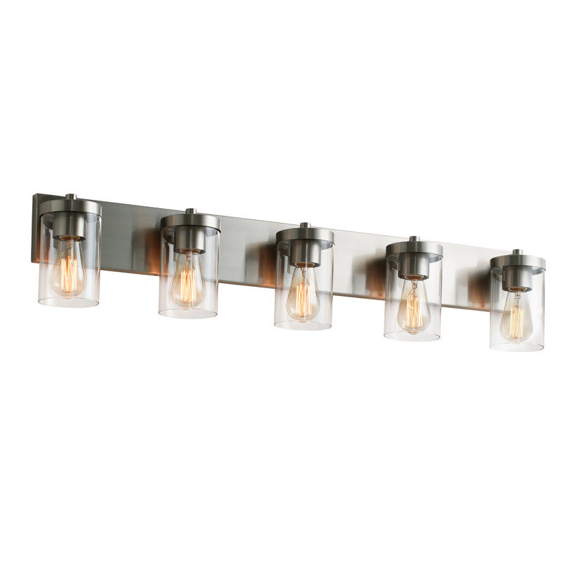 Cleofas 3-Light Bathroom Vanity Light Fixture with Clear Glass Shade, Brushed Nickel, 5 Lights