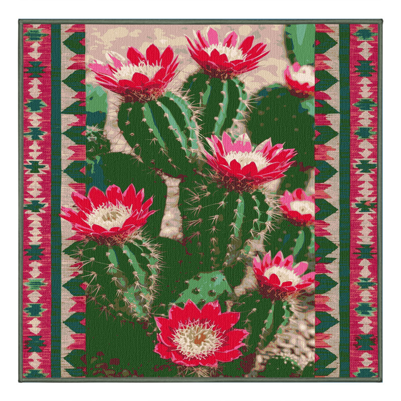 Washable Prickly Pear Southwestern Area Rug, Square 5'