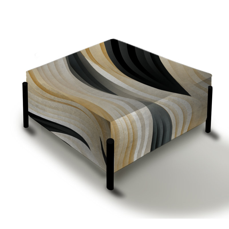Blanc et noir Minimalist Elegance III - Grand repose-pieds carré rayé
