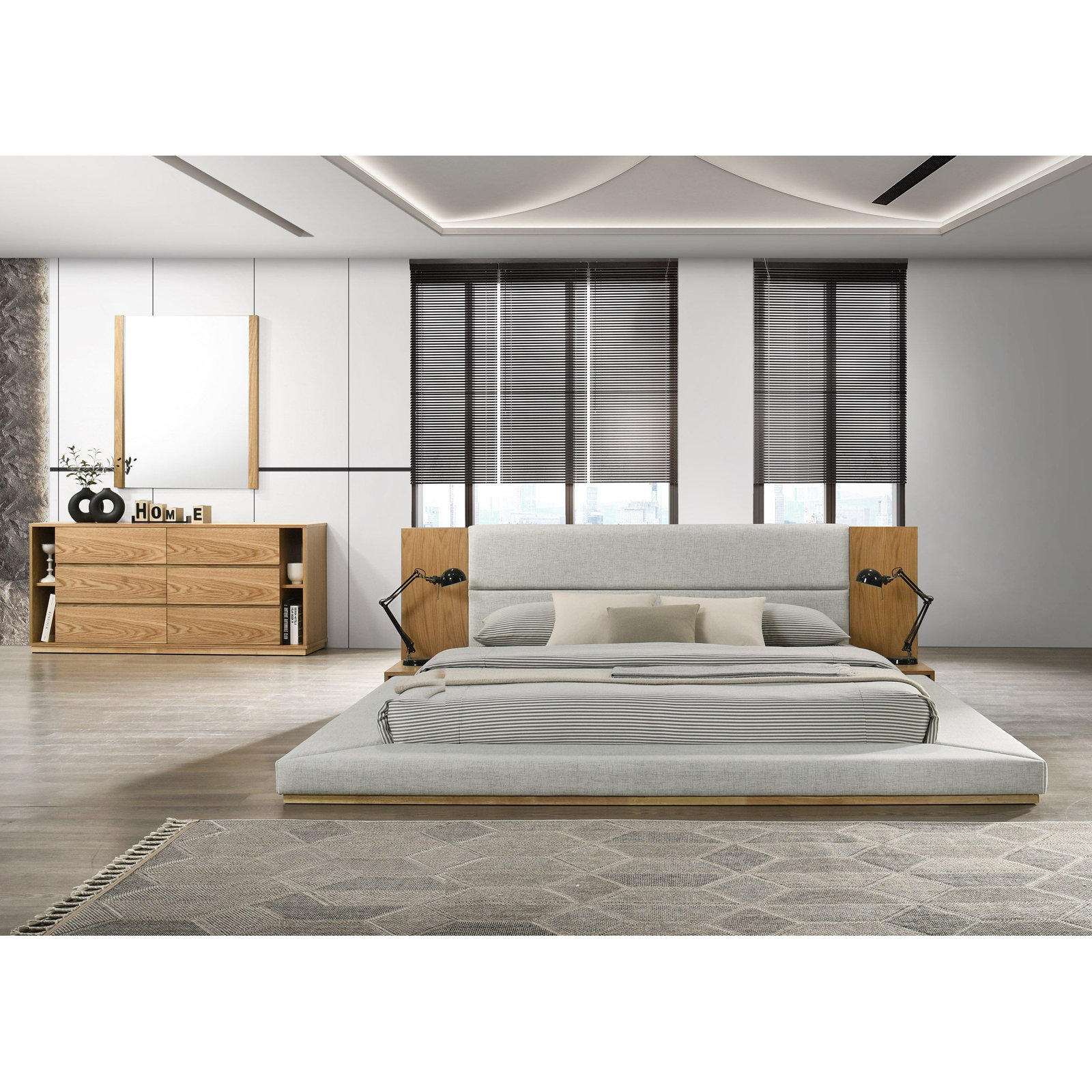 Amalie Bedroom Set, Queen, Natural Oak