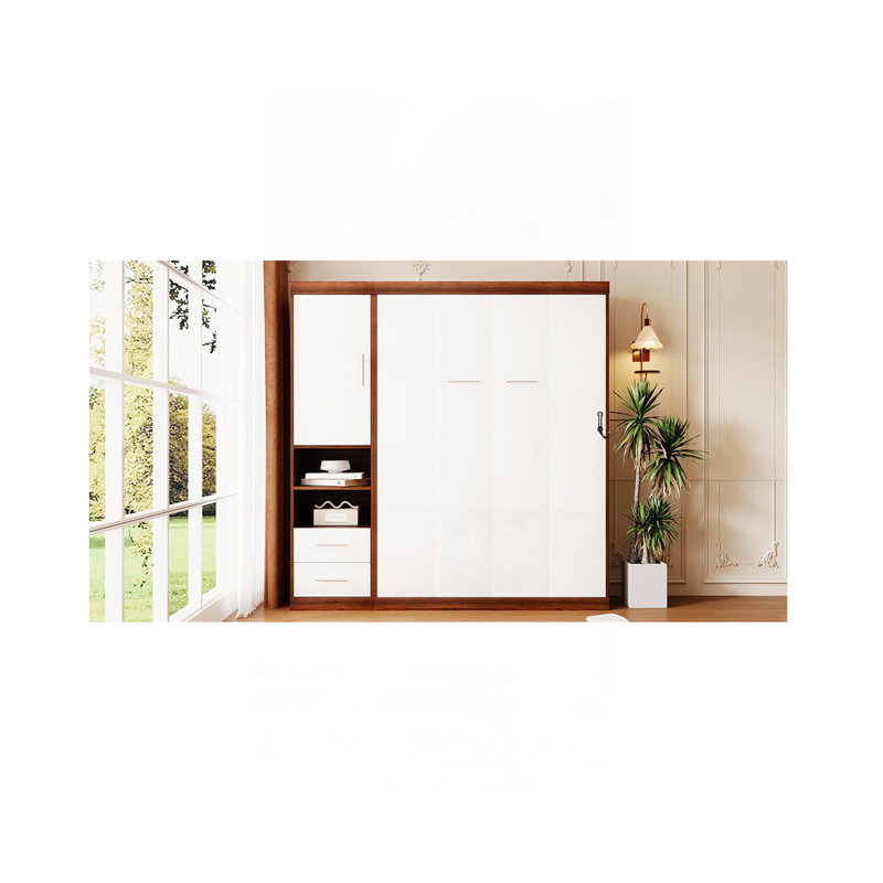 Lit escamotable double pleine grandeur avec armoire, blanc