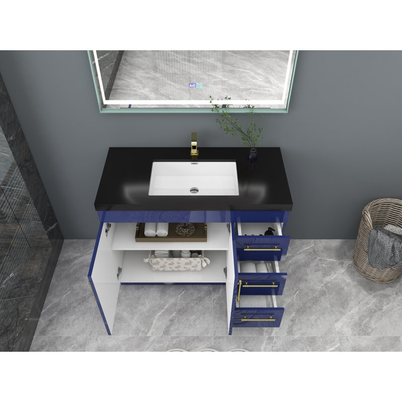 Ensemble de meuble-lavabo simple 42 po Campball, Or mat, Bleu nuit brillant