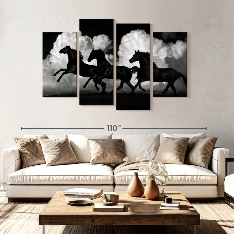 Silhouette de chevaux sauvages, H 54 po x l 84 po