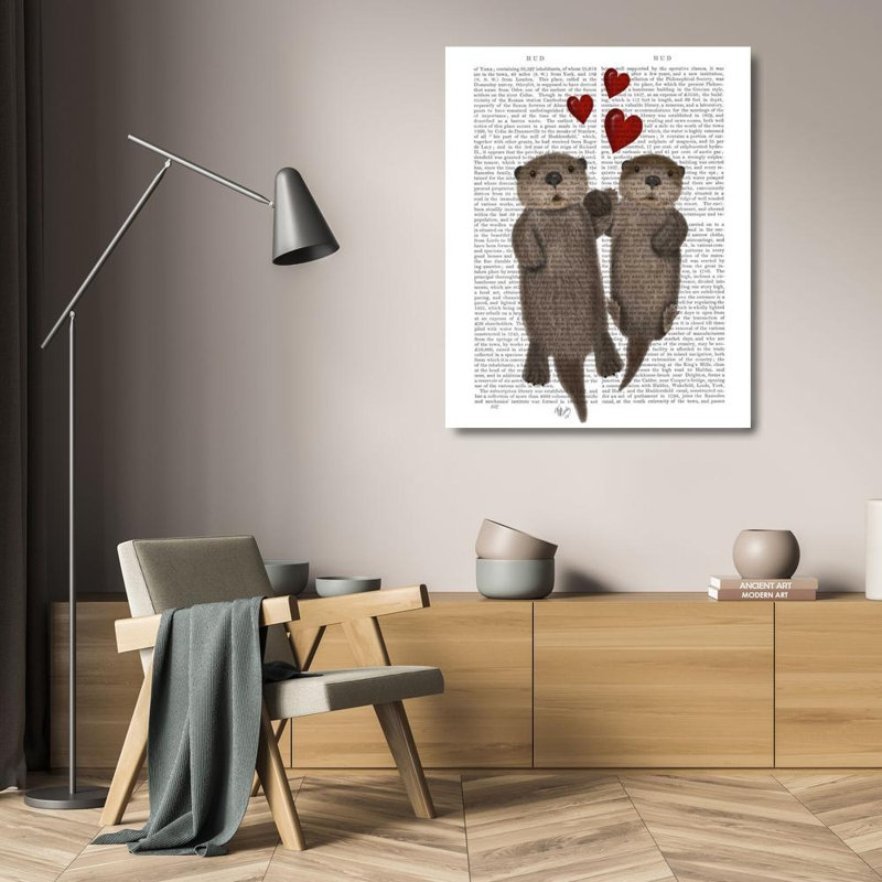 Winston Porter Fab Funky Gallery Wrapped Canvas Art Titled: Otters Holding Hands, 24" H x 20" W