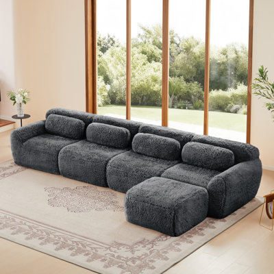 149" Modular Sectional Sofa Upholstered L-Shaped Couch With Movable Ottoman - No Assembly Required