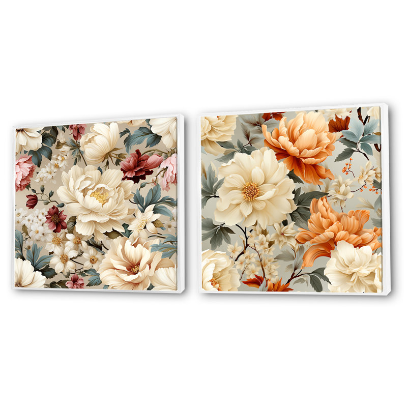 Attleboro - Ensemble de 2 collages carrés floraux, H 16 po x l 33 po, Cadre flottant blanc