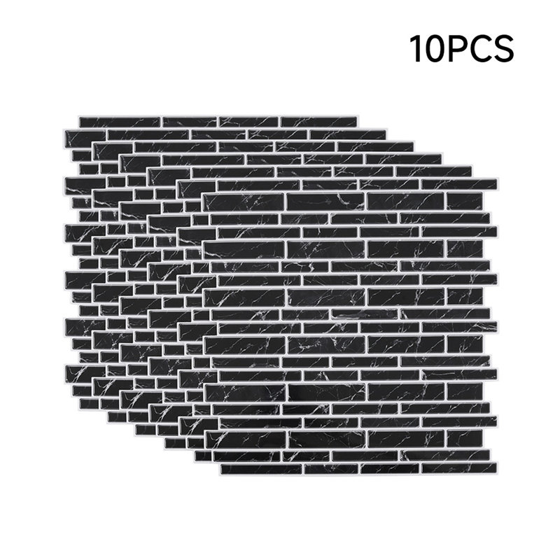 10Pcs Self-Adhesive Wall Tile Stickers with Marble Effect, Black
