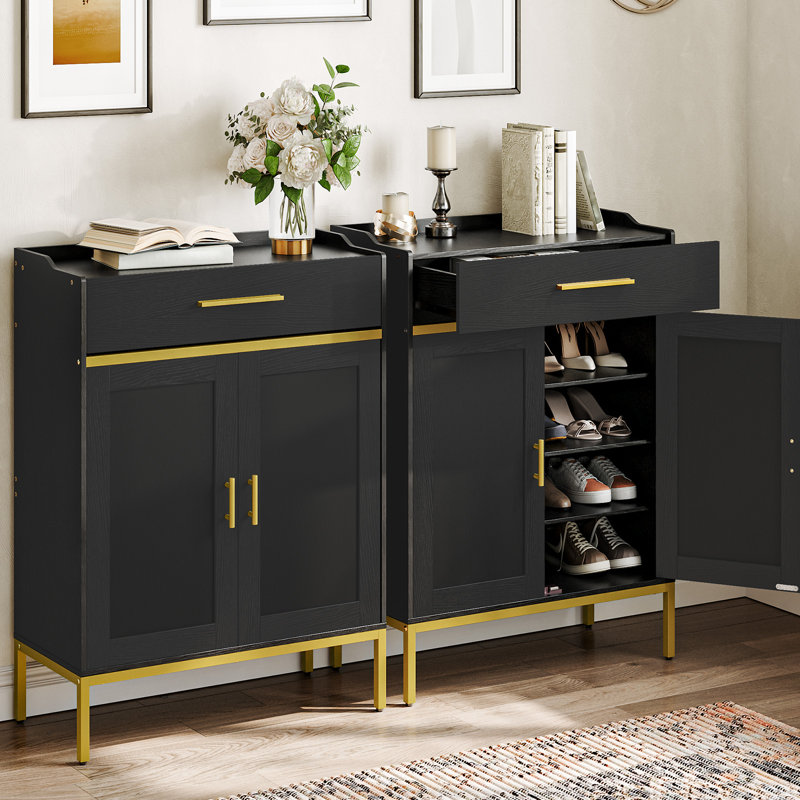 Armoire de rangement à chaussures à 5 niveaux avec tiroirs, Noir / or