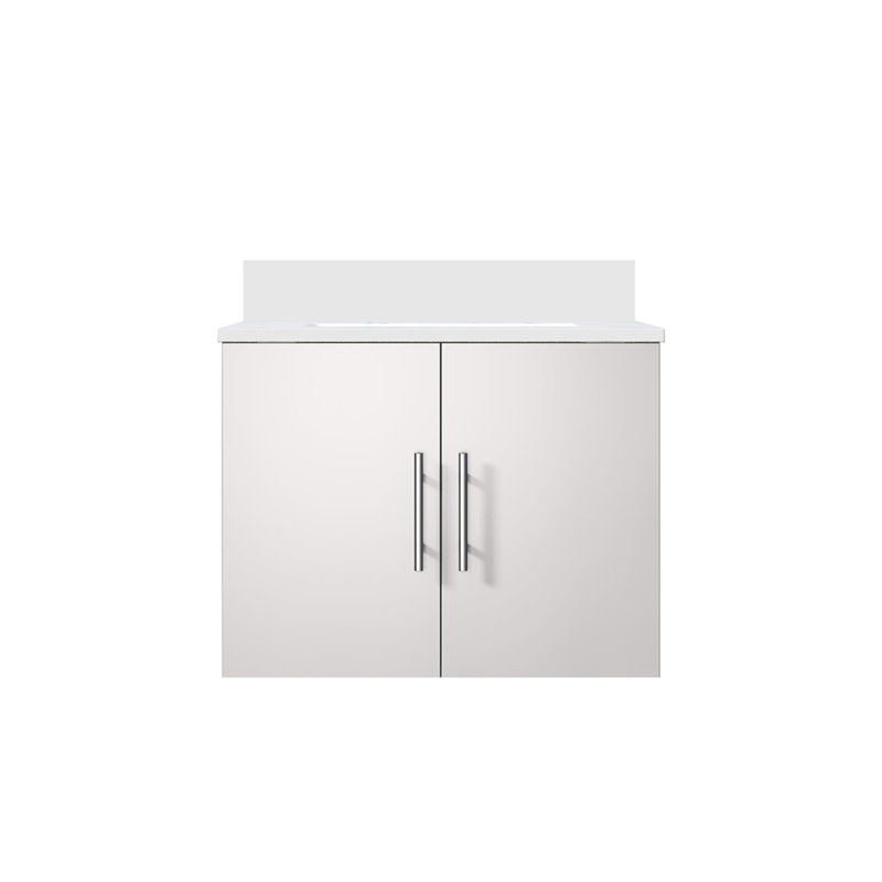 Meuble-lavabo blanc lustré 24 po X P 22 po D, avec plateau en quartz blanc