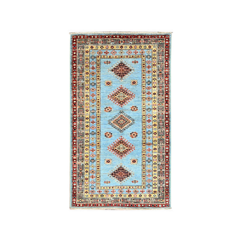Tapis bleu super fin en laine noué à la main super Kazak 3 pi x 5 pi 2 po 1AA0575BA1FA408884E7A1EB5ABA5DD3