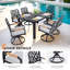 Ensemble de salle à manger 7 pièces en aluminium pour patio - 6 chaises berçantes pivotantes avec table rectangulaire avec trou pour parasol, brun bourbon