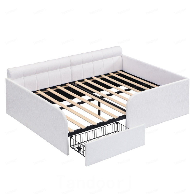 Structure de lit de jour en tissu pleine grandeur avec tiroir de rangement Boucle, Blanc
