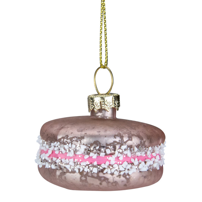 Ornement de Noël en verre 2 po Macaron rose avec accents de sucre 2 po