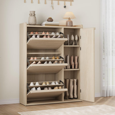 Multi-style Shoe Cabinet   with 2/3/4/6 Flip Drawers Or With 1 Door, Wooden Shoe Cabinet with Adjustable Shelf, for Entryway, Hallway, Living Room