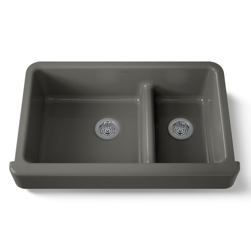 Whitehaven® 36" L x 22" W Double Basin Farmhouse/Apron Kitchen Sink, Thunder Gray
