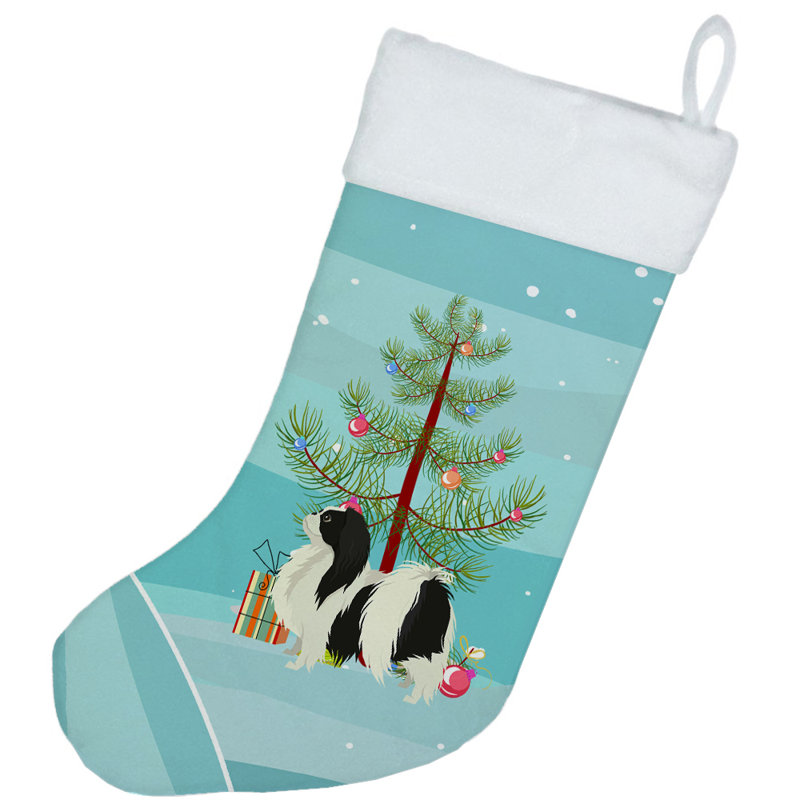 Chaussette de noël joyeux de noël, Épagneul japonais noir / blanc
