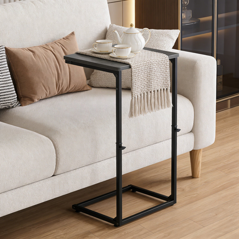 Table de bout à hauteur réglable en forme de C avec rangement, table d'appoint coulissante sous le canapé pour le salon et la chambre à coucher, conception peu encombrante pour les petits espaces