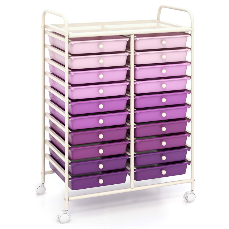 20 Drawers Rolling Storage Cart Art Craft Organizer On Wheels Multipurpose, Purple