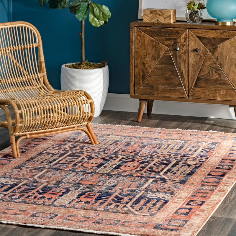 Tapis orange / noir Marielle Southwestern, Rectangle 8 pi x 10 pi