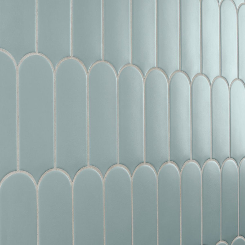 Fan 3" x 8" Fishscale Airy Matte Spanish Wall Tile, Marine Green