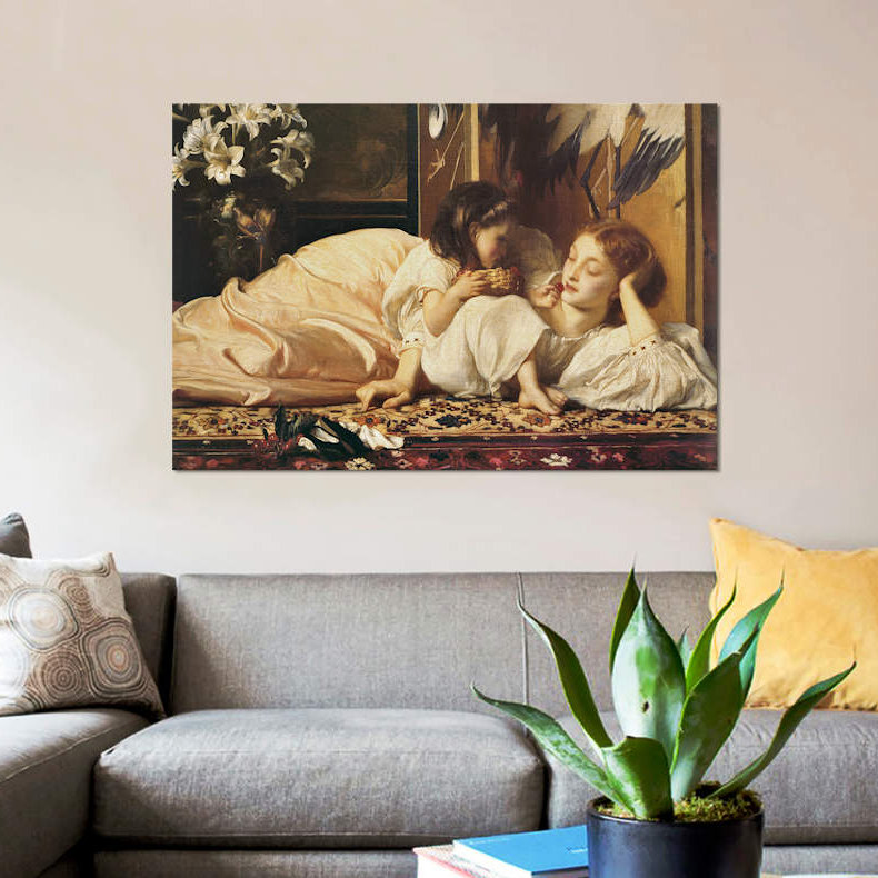 «Mother and Child» par Frederick Leighton, impression sur toile, H 12 po x l 18 po x P 1,5 po, Toile tendue, Pas de tapis