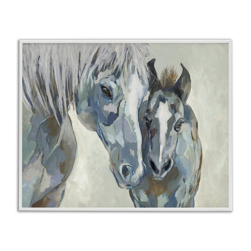 «Grey Horse & Foal», estampe numérique par Jacob Q, Estampe numérique encadrée blanc bord de mer, H 16 po x l 20 po