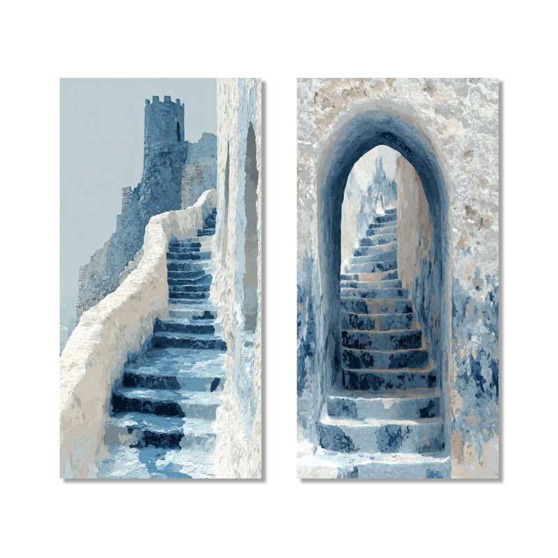Maroc, chemin de la Kasbah de Rabat blanc I, ensemble de 2 reproductions d'art mural en métal marocain, 40" H x 40" W