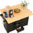 55.7" Large Kitchen Island With 2 Drop Leaf, Rolling Cart, Power Supply, Folding Storage Table, 3 Drawers, Black Ornament Box Cart Feature, Outlet, Appearance