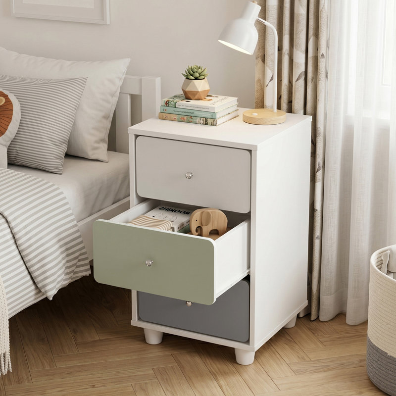 Liston 3 Drawer Bedside with Custom Green and Pink Panel Design
