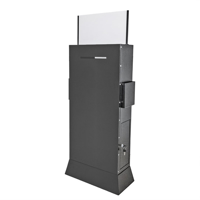 FixtureDisplays® Black Metal Ballot Box w/Side Pockets, Lockable, Floorstanding 19.2" Wide x 48.0" Tall x 8.6" Deep 119578-BLK