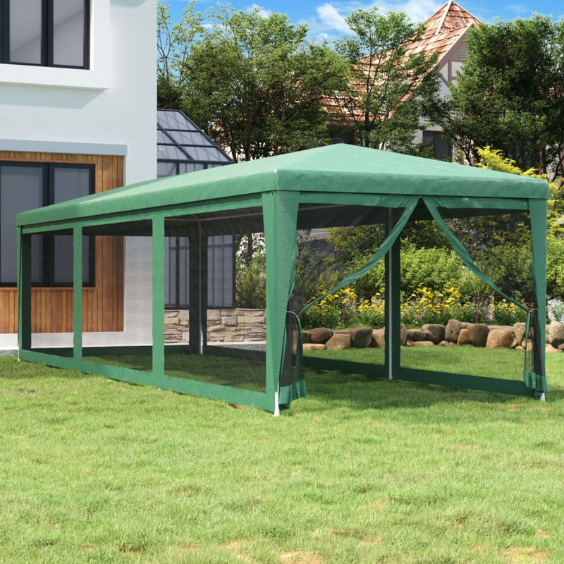 Andry Party Tent with 8 Mesh Sidewalls 3x9 m HDPE, Green, Green