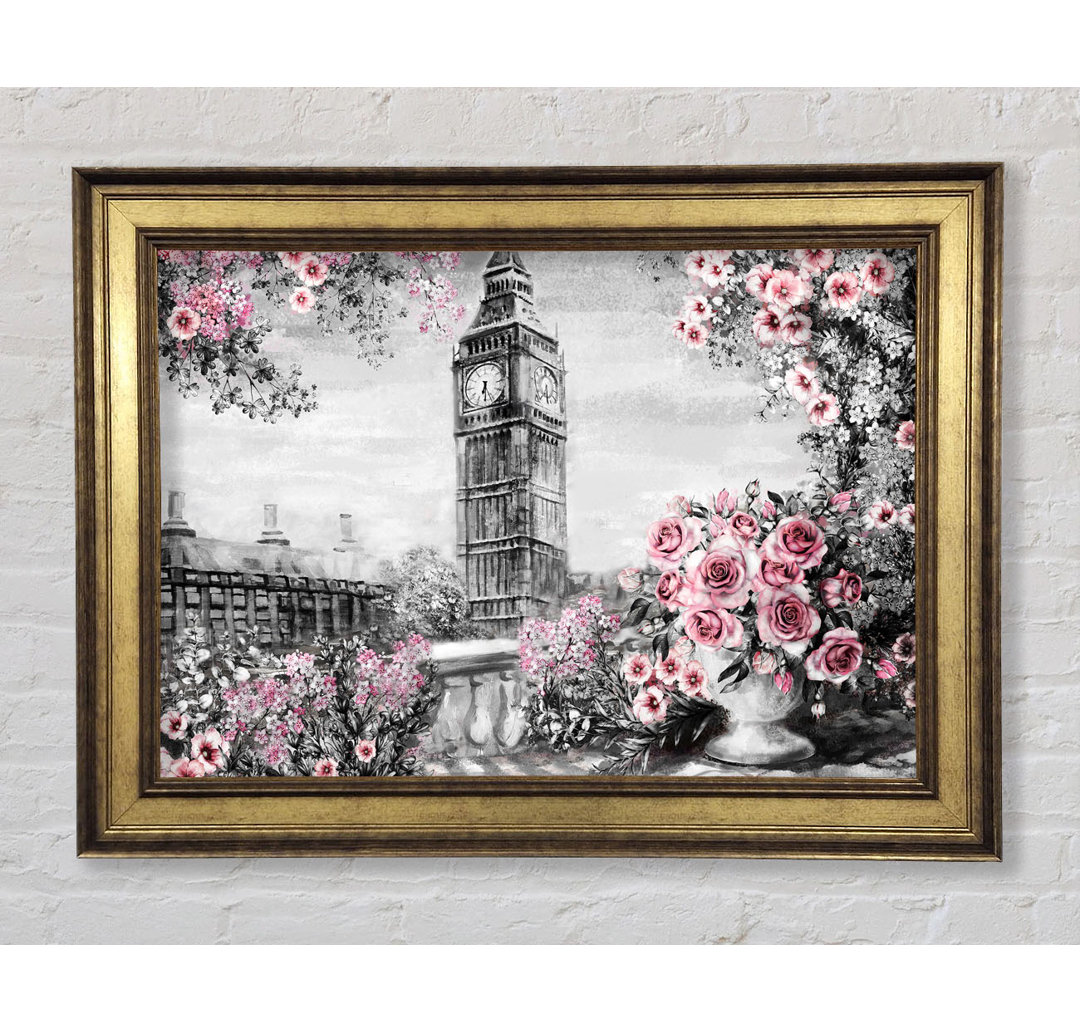 Big Ben Pink Roses - Einzelner Bilderrahmen Kunstdrucke