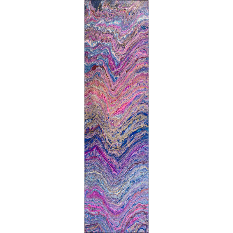 Chenille Washable Abstract Indoor / Outdoor Rug, Runner 2'3" x 7'6"