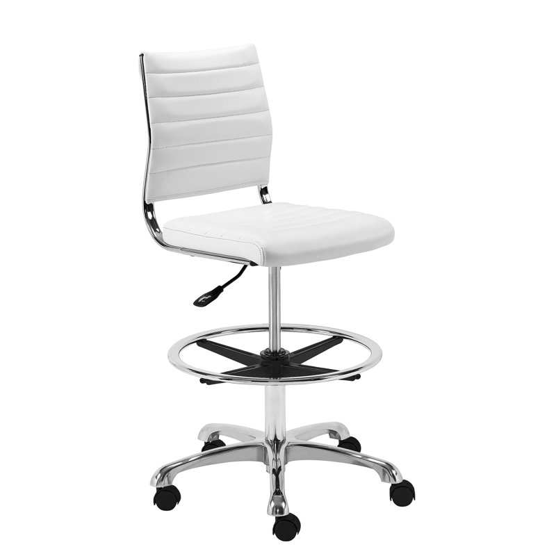 Chaise de dessinateur Aelwen, Simili cuir blanc