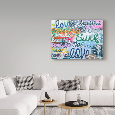 «Surf and Love Words», art textuel sur toile tendue