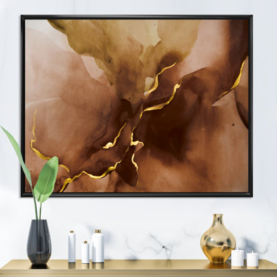 Aquarelle dessiné à la main sur fond brun avec de l'or - Reproduction d'art graphique sur toile