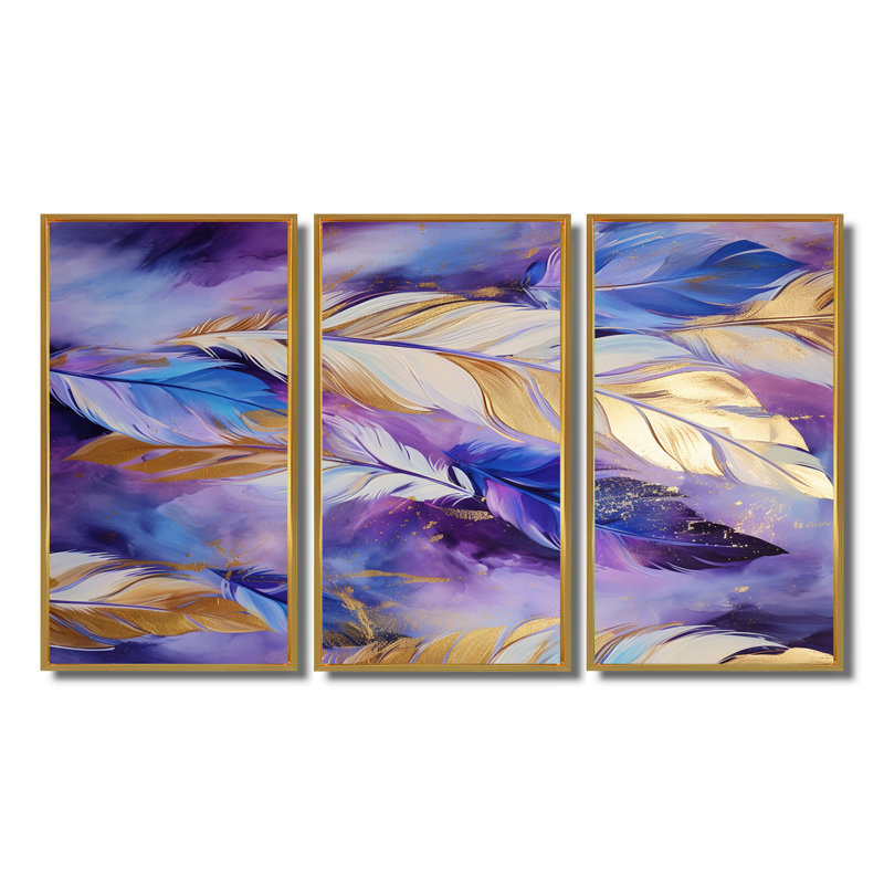 Ensemble de salon Ettinger - Feathers Wall Art, Cadre flottant doré, H 32 po x l 48 po x P 1 po