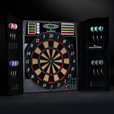 Arachnid Titanium 5400 Electronic Dartboard with Integrated Cabinet – 13.5” Target – 38 Games with 316 Variations – 8-Player Colour LED Scoring with X/O Cricket Display – Solo Computer Play – Double In/Out Game Modes