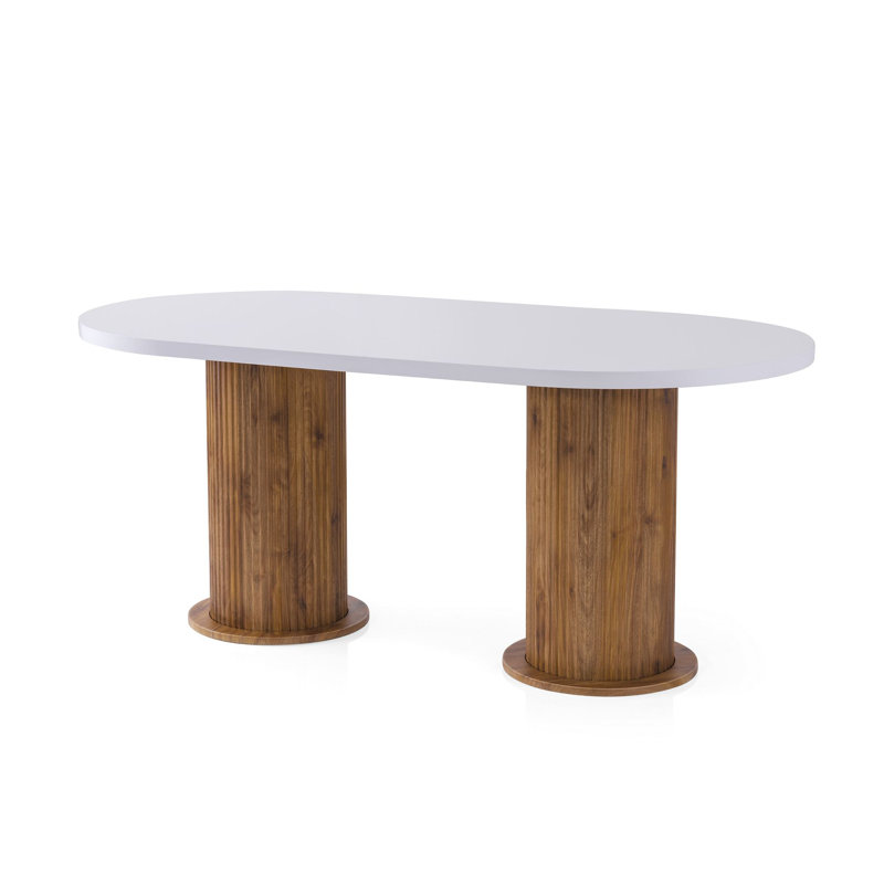 Table de salle à manger moderne blanche de 70,9 po x 30,3 po x 35,4 po | 100% panneau de particules enduit de mélamine, épaisseur: 0,7 pouce | Pieds en plastique durable, capacité de charge de 220 lb | Conception élégante de couleur unie pour les maisons contemporaines