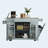 Fluted Kitchen Island with Trash Can Storage Cabinet, Power Outlet, Internal Storage Rack, Rolling Kitchen Islands on 5 Wheels with 3 Drawer, 3 Open Side Racks for 10 Gallon Garbage Bin,Grey Blue-1389211614