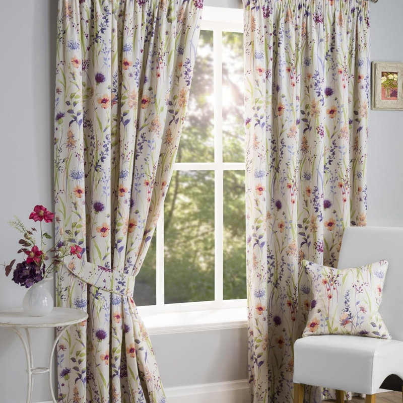 2 Panels Floral Fully Lined Curtains Pencil Pleat 137 x 168 cm