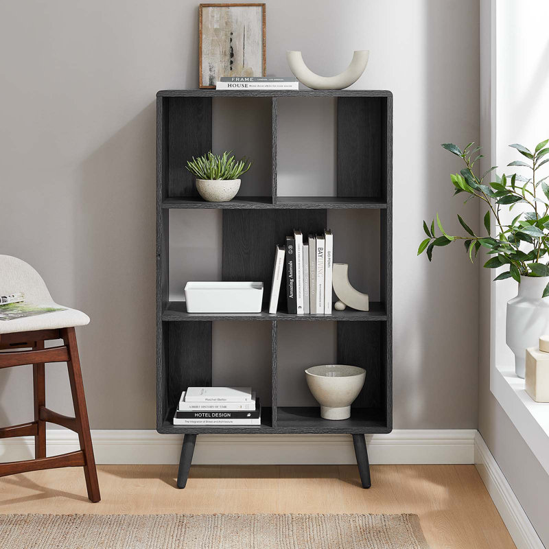 Modway Transmit 5 Shelf Wood Grain Bookcase, Charcoal