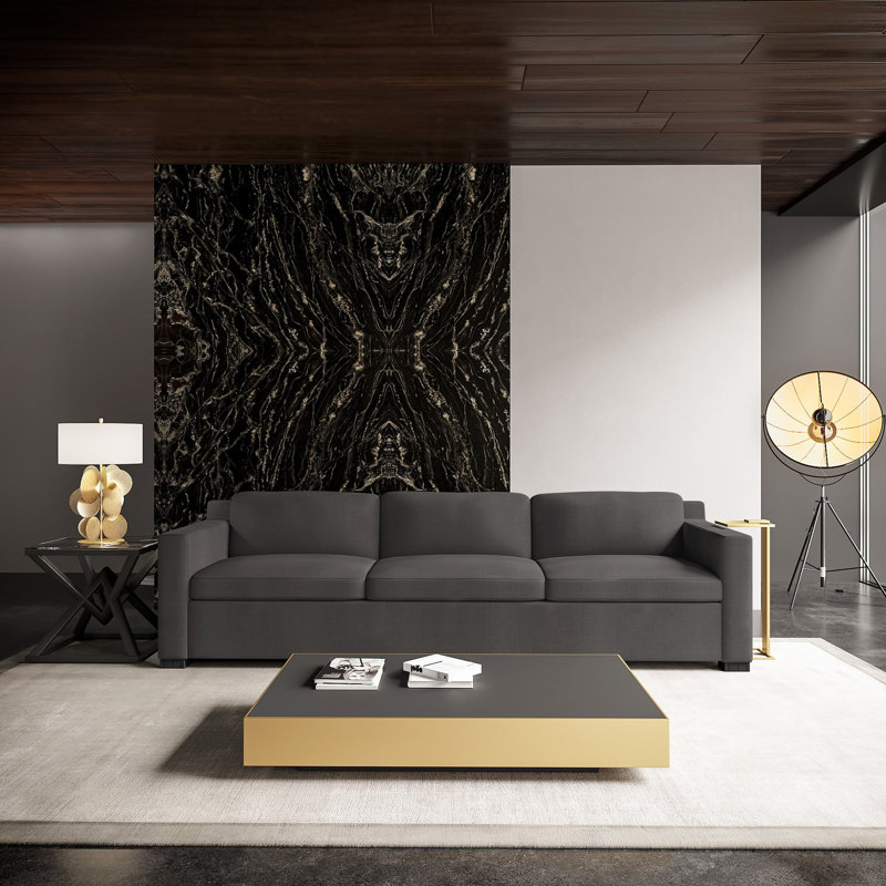 Canapé Mercer, Lin graphite carré, H 33,5 po x l 108 po x P 39 po, Ébène