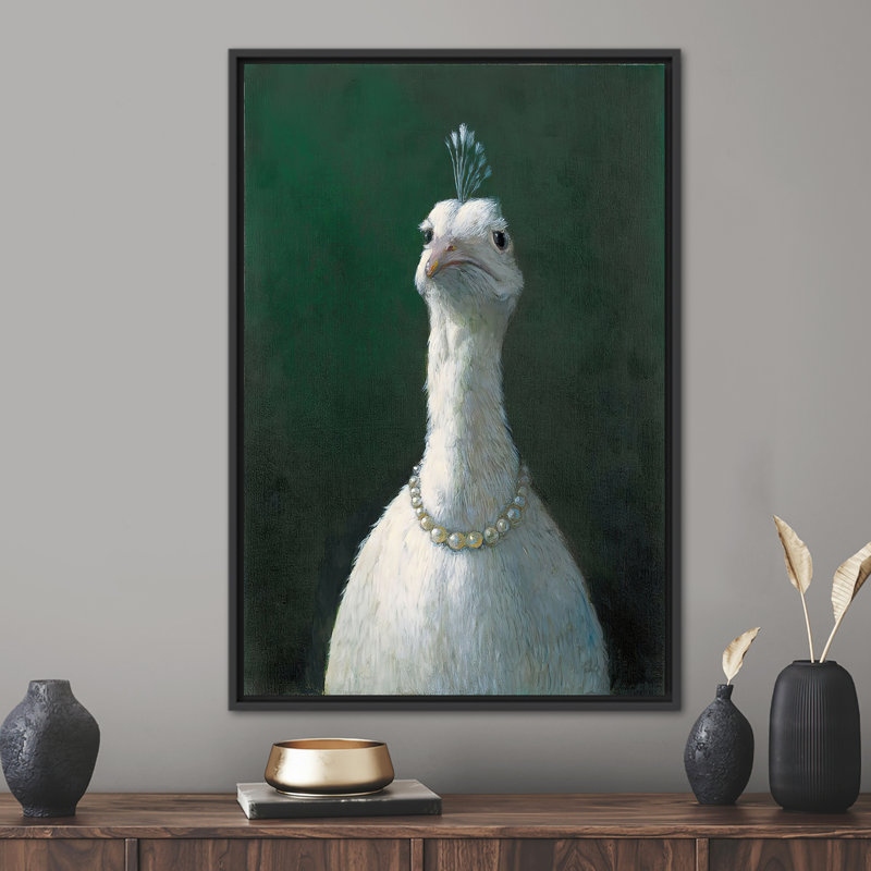 Impression sur toile «Peacock with Perles», impression sur toile, Noir, Impression encadrée flottante sans passe-partout